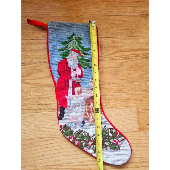 Vintage Handmade Needlepoint Christmas Stocking Santa Tree Children FINISHED - Picture 6 of 7